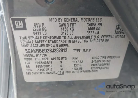 2011 Buick Enclave 1Xl из США, поврежденный, VIN 5GAKRBED2BJ382813